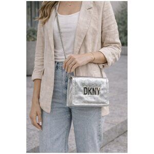 DKNY Silver Metallic Crossbody Bag Chain Strap NWOT